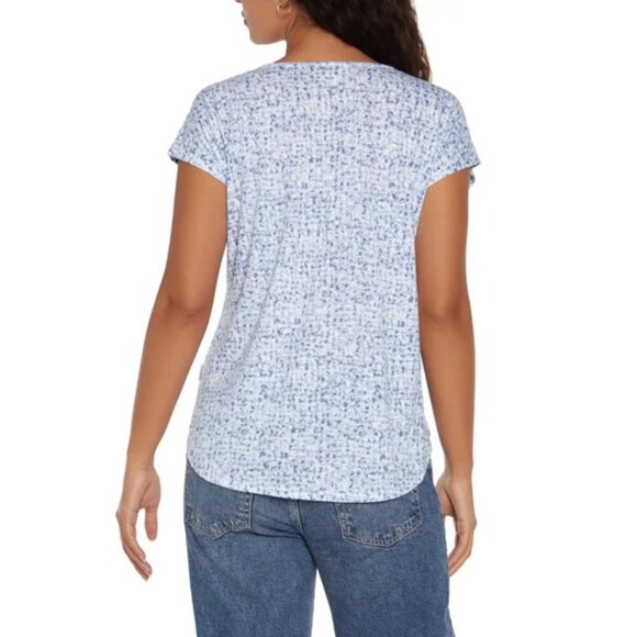 Orvis Linen Blend Blue Pattern Short Sleeve Top H20 - Picture 2 of 6